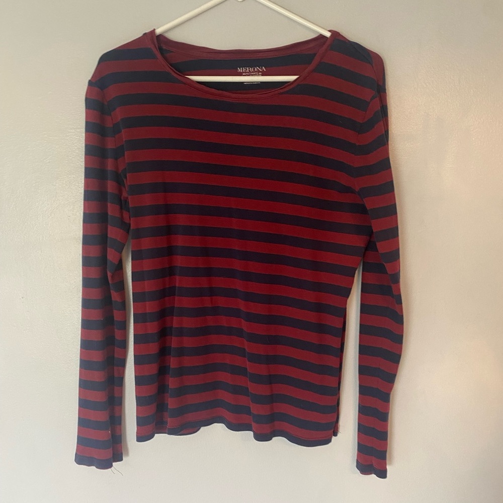 Merona Red/navy blue striped long sleeve shirt